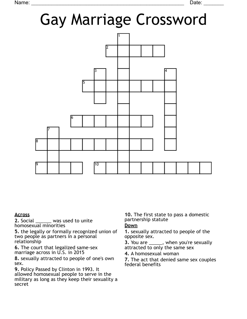 Gay Marriage Crossword