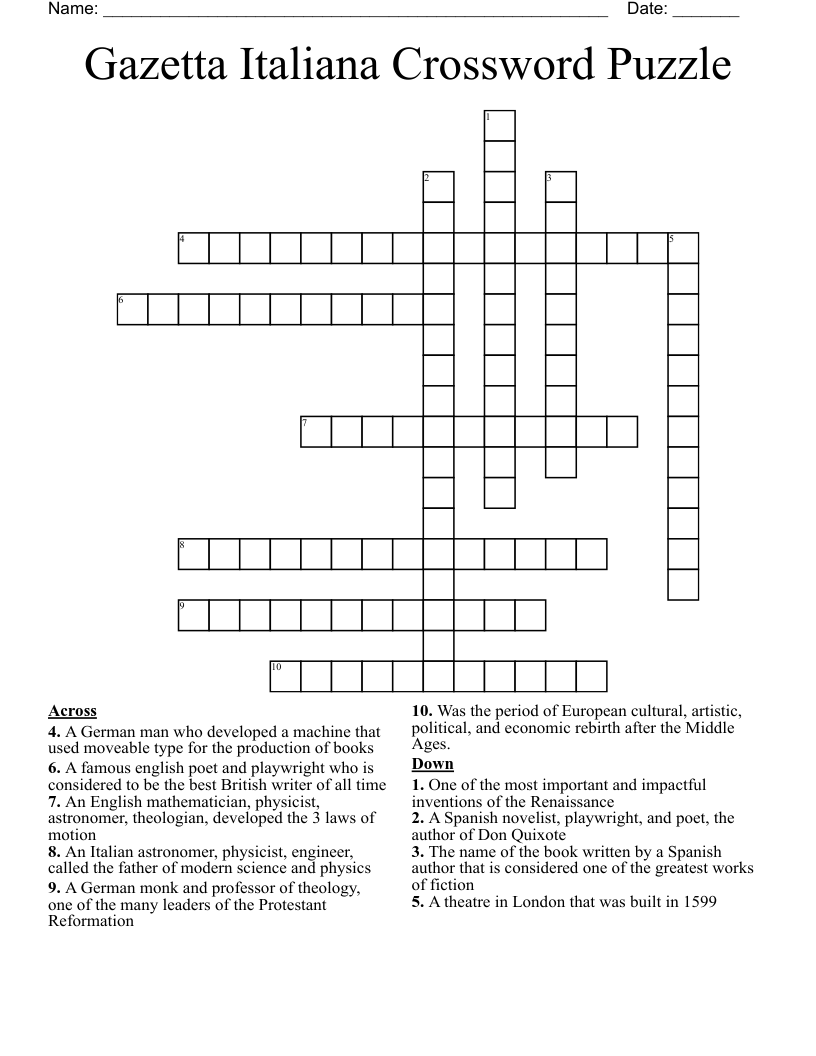Gazetta Italiana Crossword Puzzle