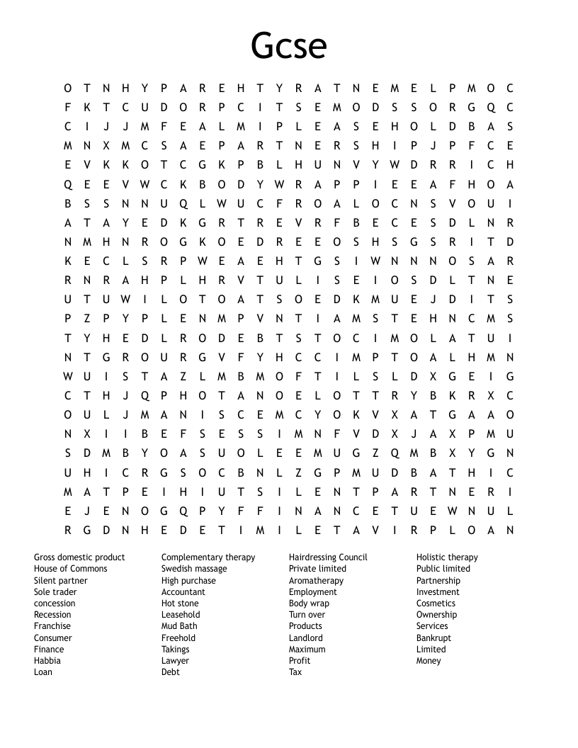 Gcse Word Search