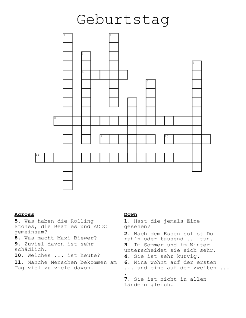 Geburtstag Crossword