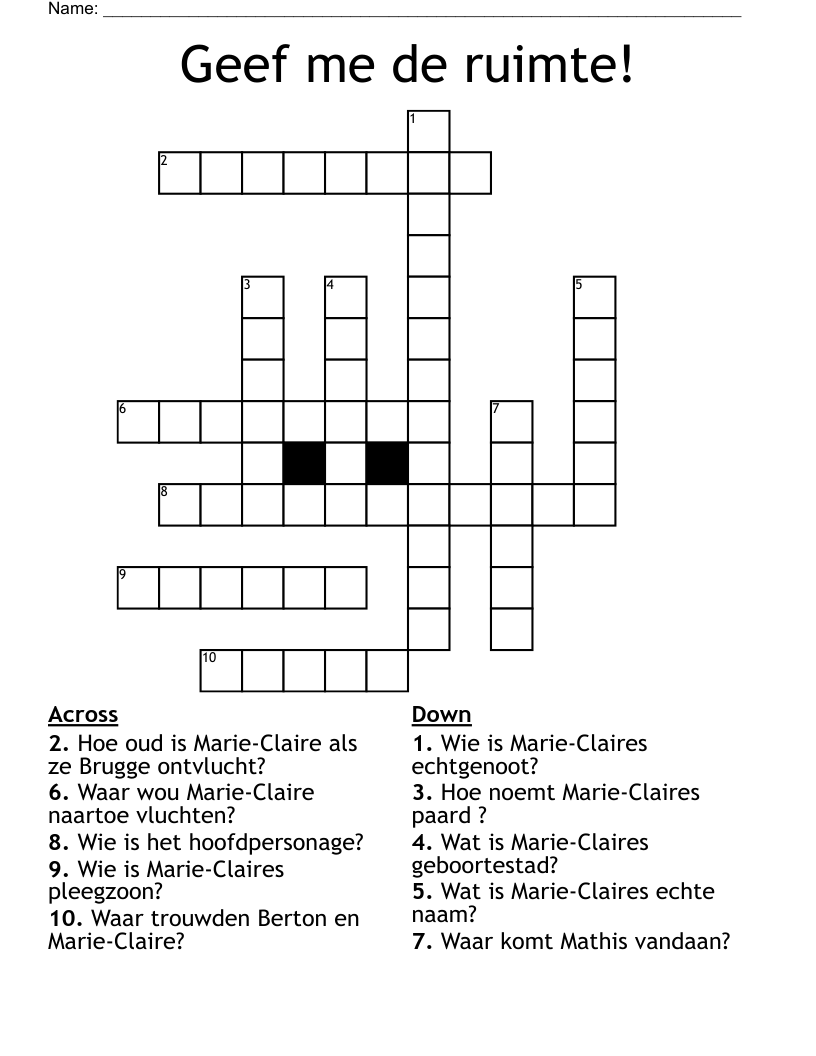Geef me de ruimte! Crossword