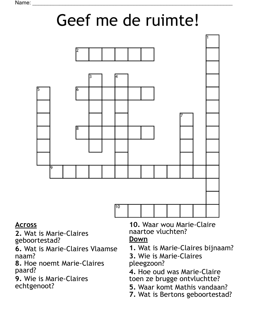 Geef me de ruimte! Crossword