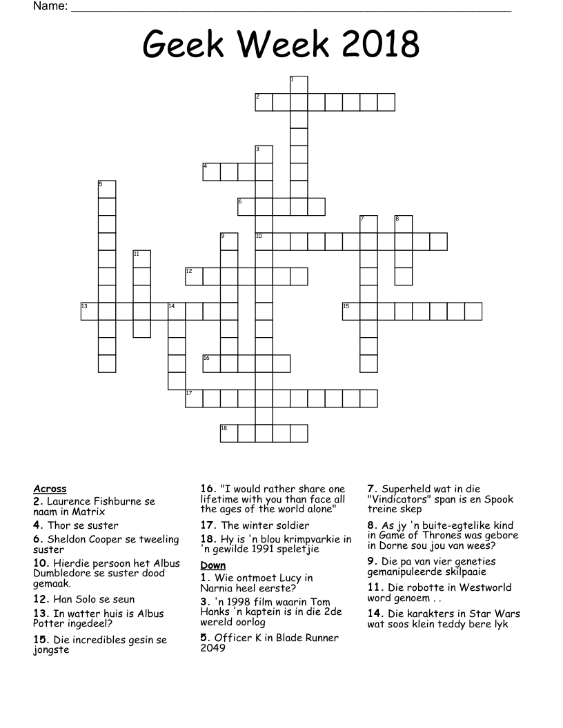 Geek Week 2018 Crossword
