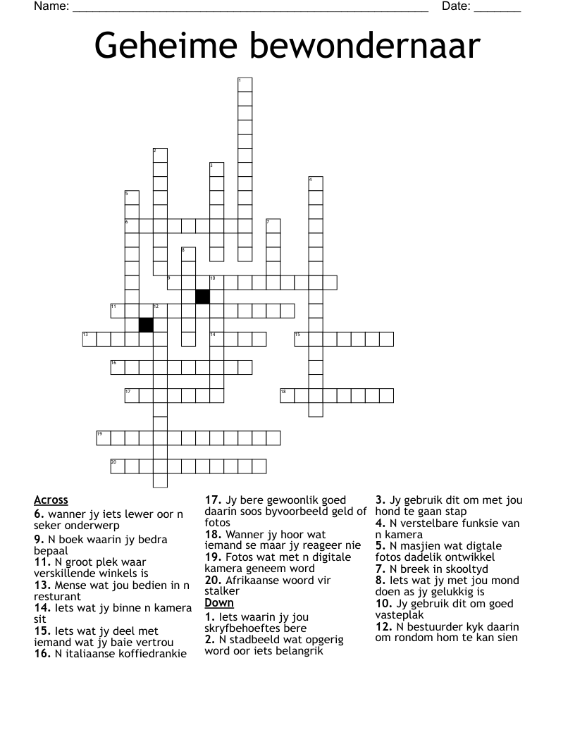 Geheime bewondernaar Crossword