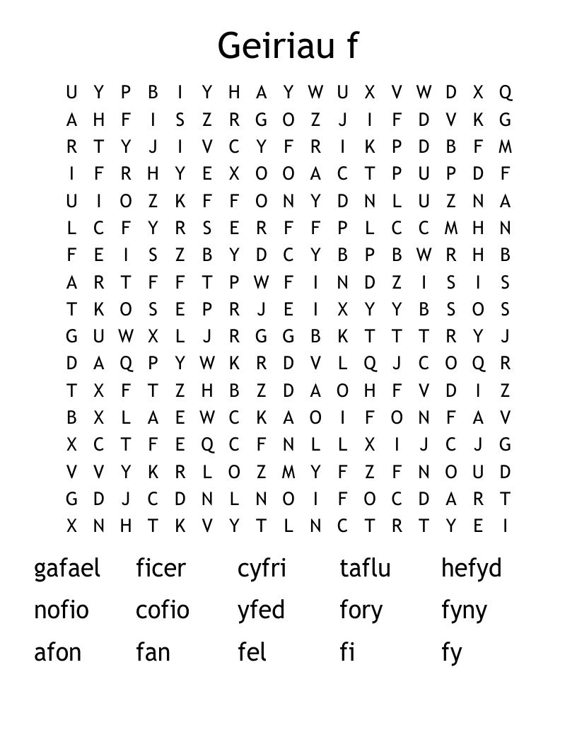 Geiriau  f Word Search