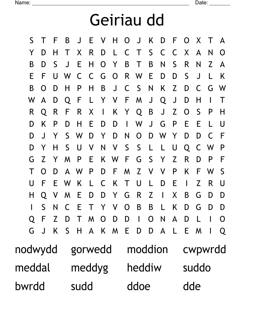 Geiriau dd Word Search