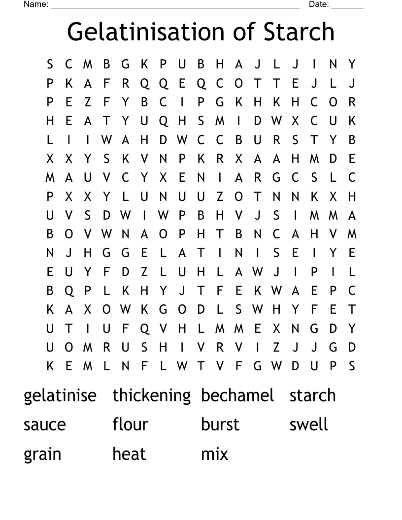 Gelatinisation of Starch Word Search