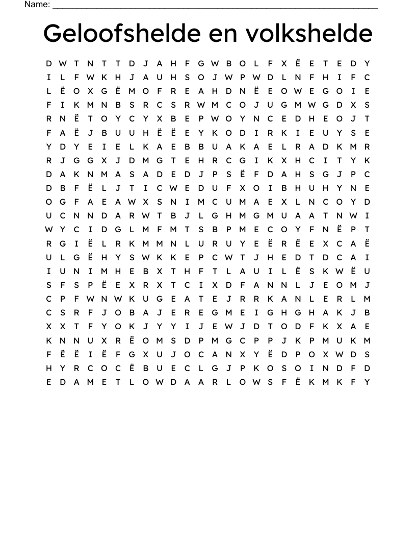 Geloofshelde en volkshelde Word Search