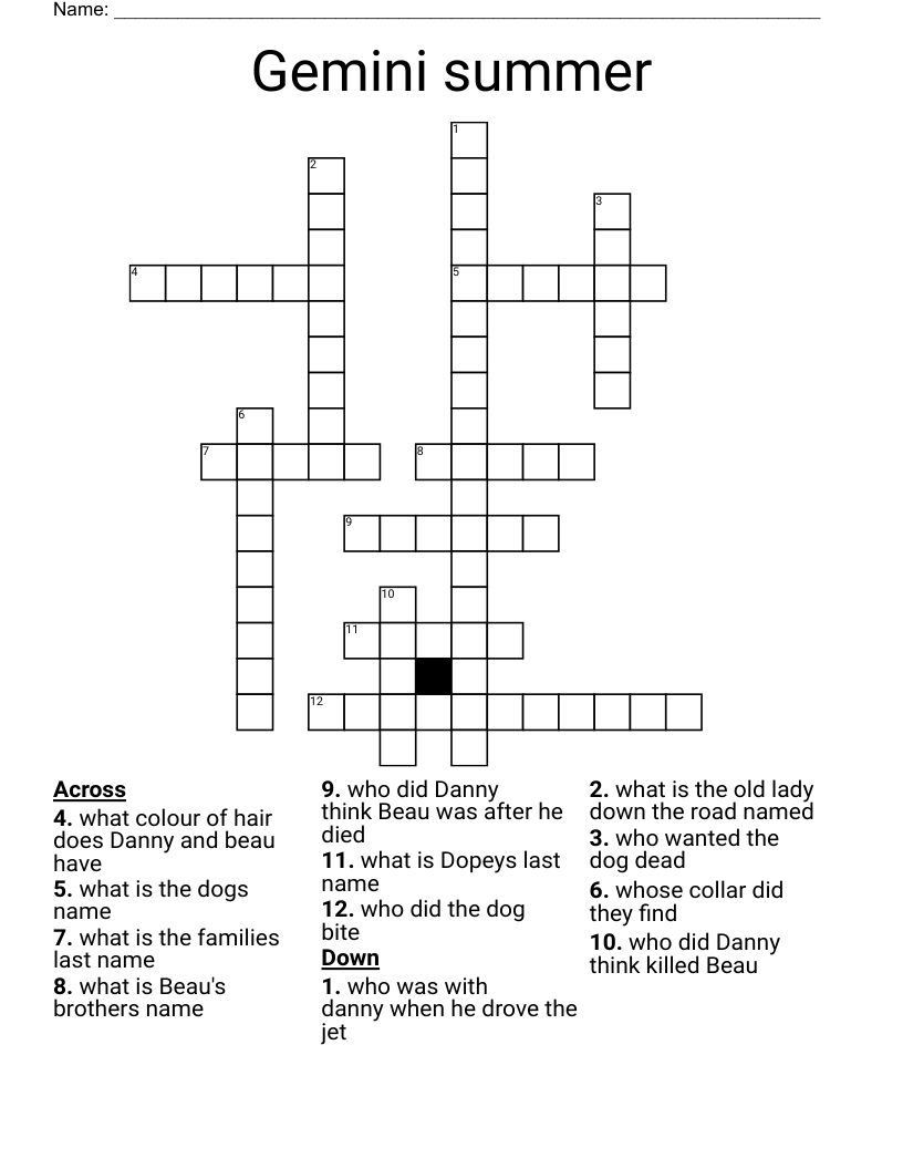 Gemini summer Crossword