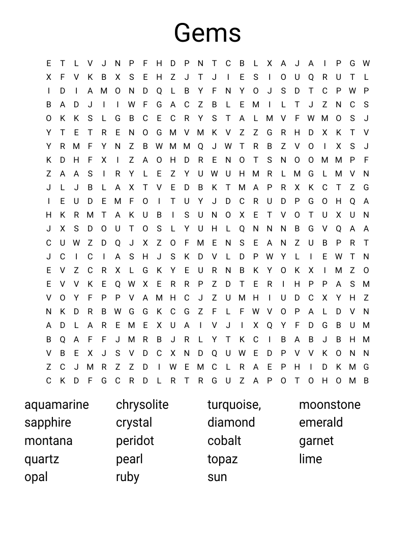 Gems Word Search