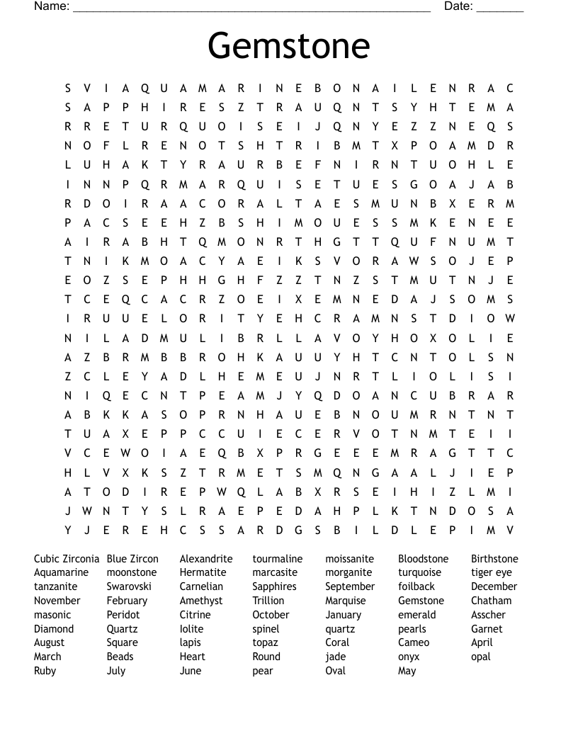Gemstone Word Search