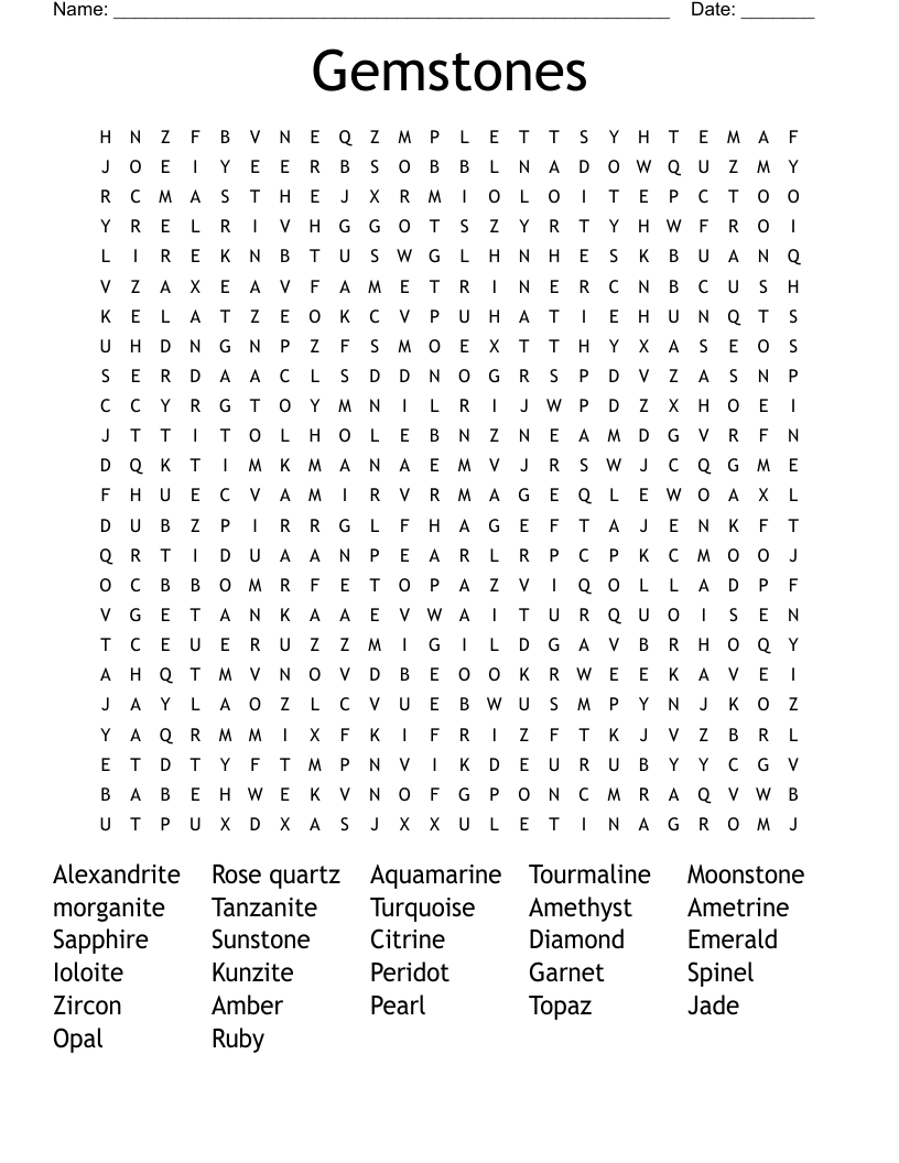 Gemstones Word Search