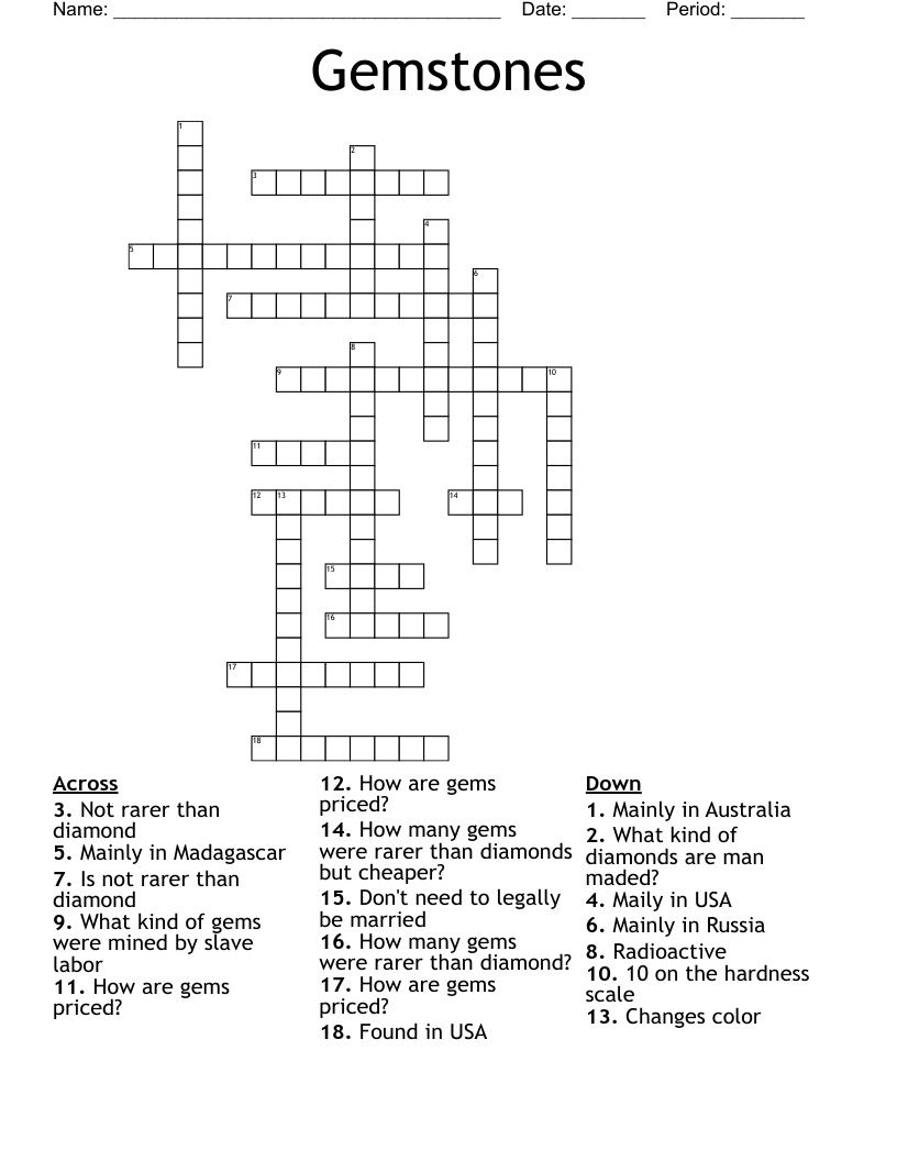 Gemstones Crossword
