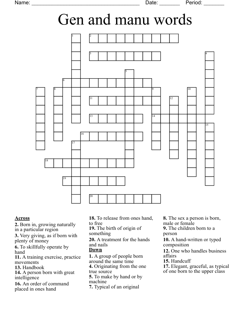 Gen and manu words  Crossword