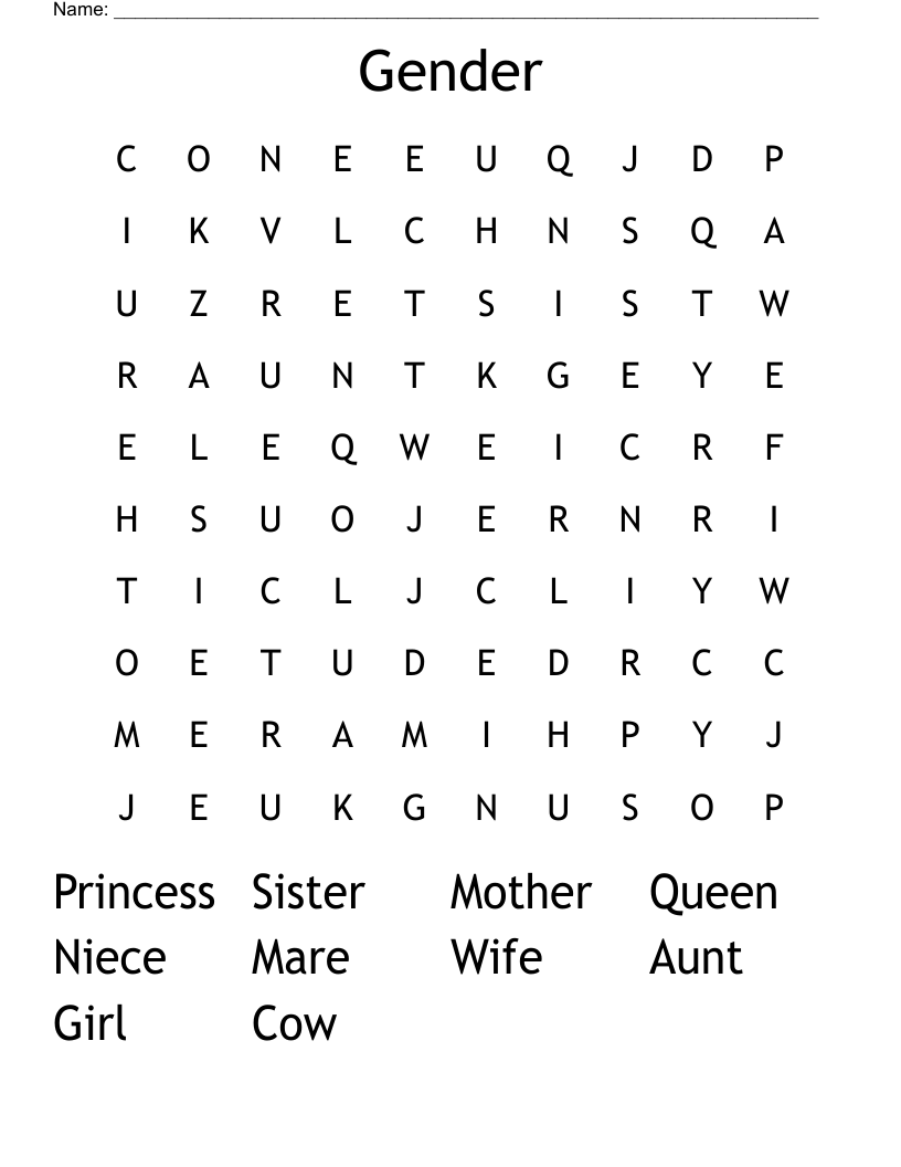 Gender Word Search