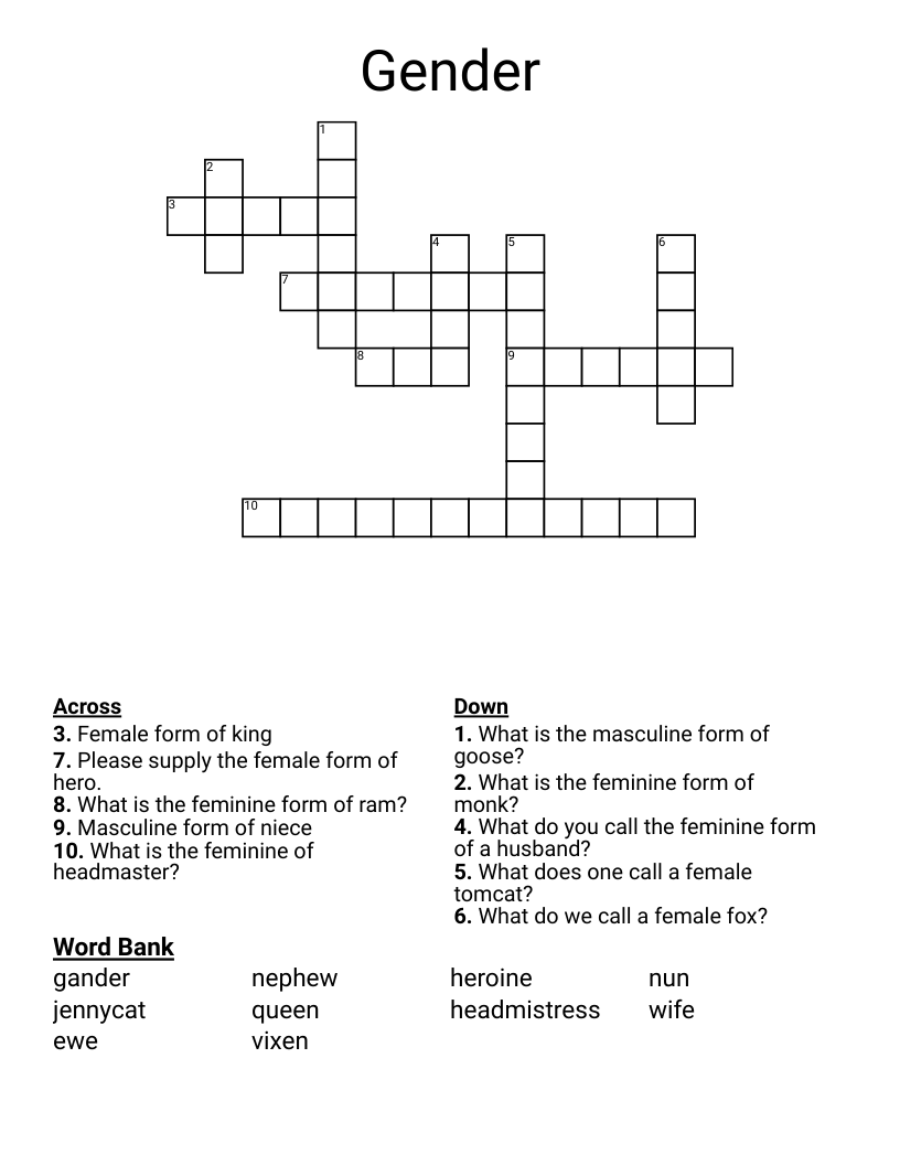 Gender Crossword