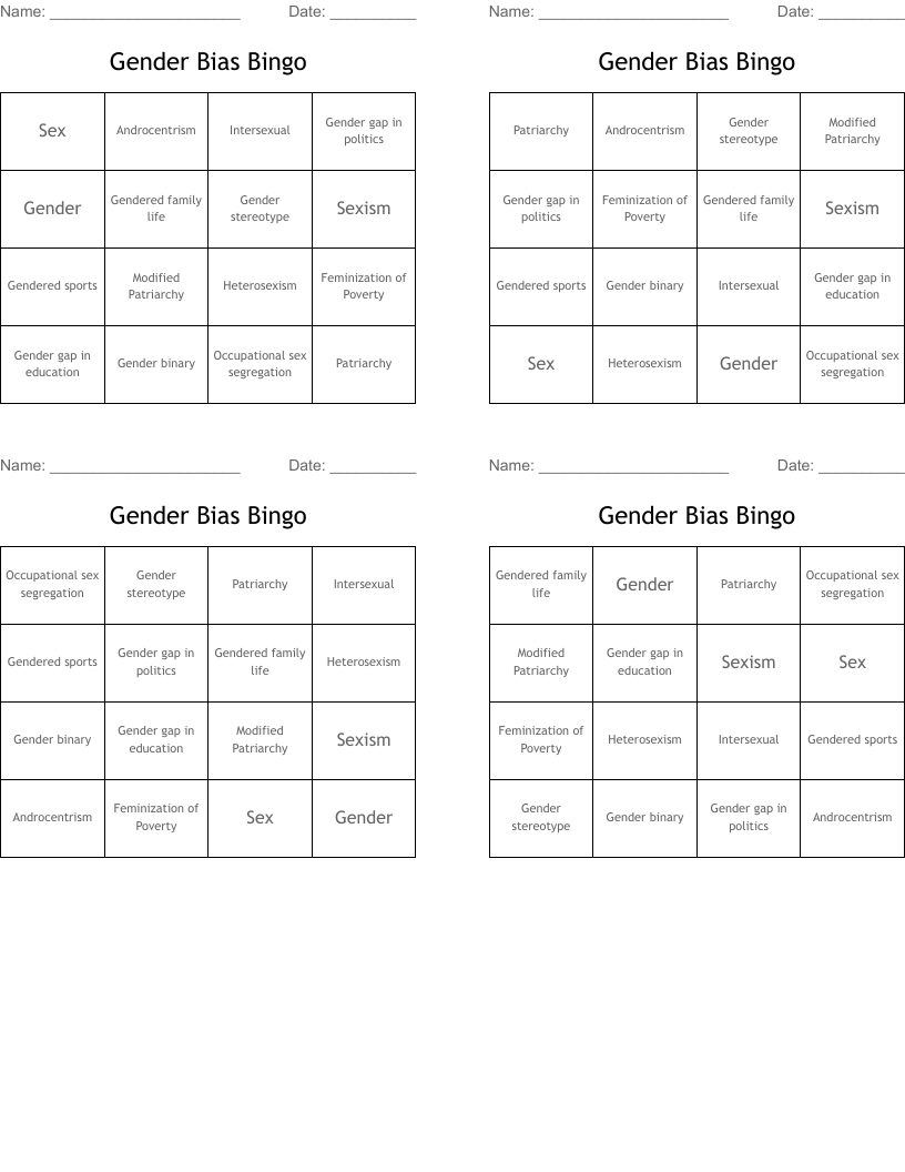 Gender Bias Bingo