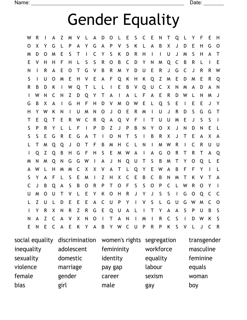 Gender Equality Word Search