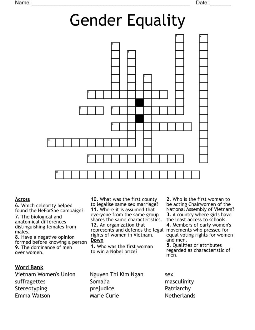Gender Equality Crossword