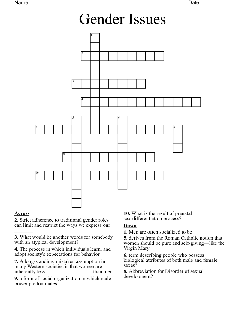 Gender Issues  Crossword