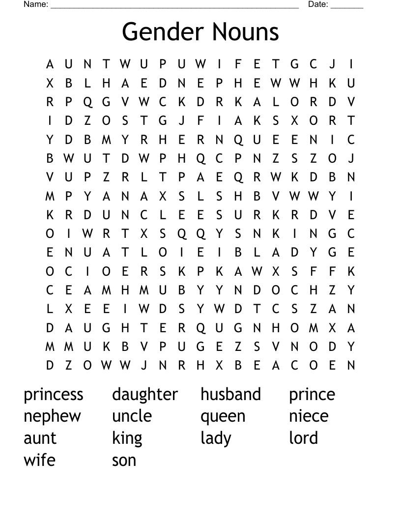 Gender Nouns Word Search