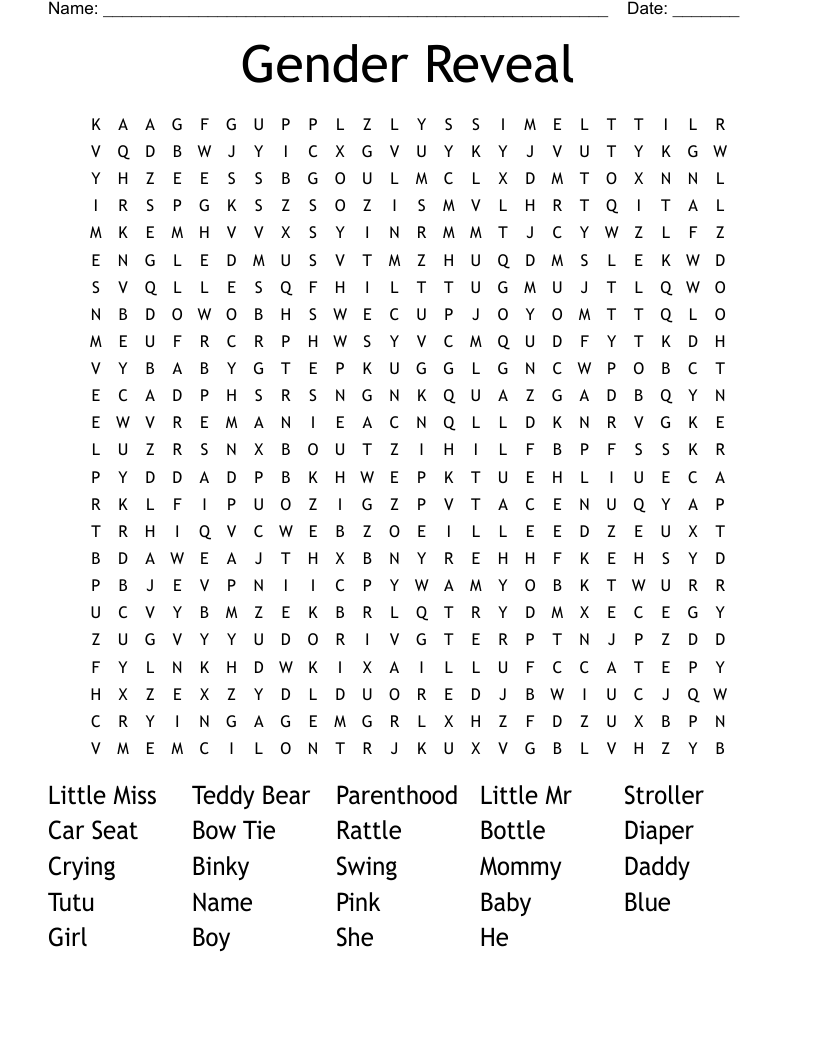 Gender Reveal Word Search