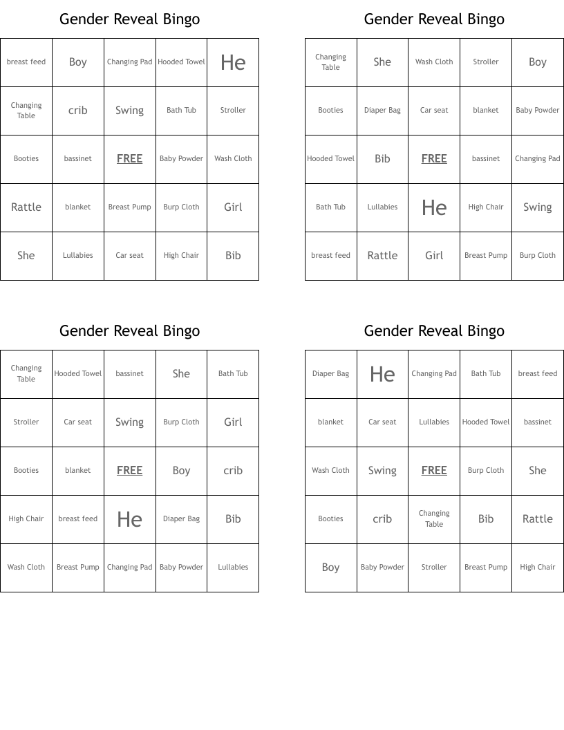 Gender Reveal Bingo