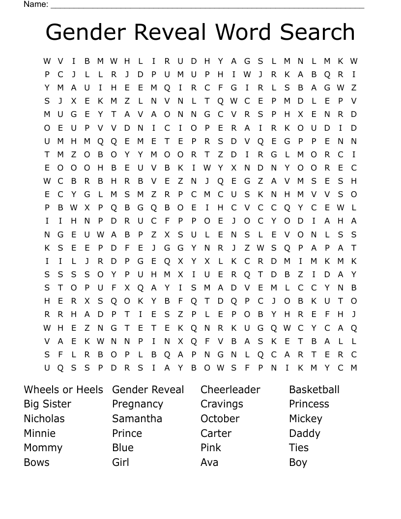 Gender Reveal Word Search 