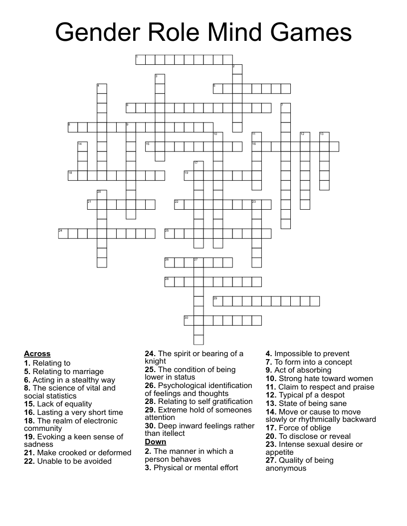 Gender Role Mind Games Crossword