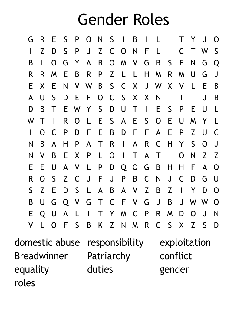 Gender Roles Word Search
