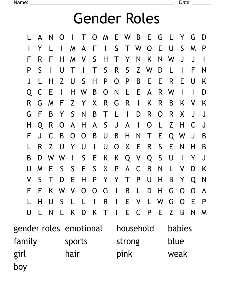 Gender Roles Word Search