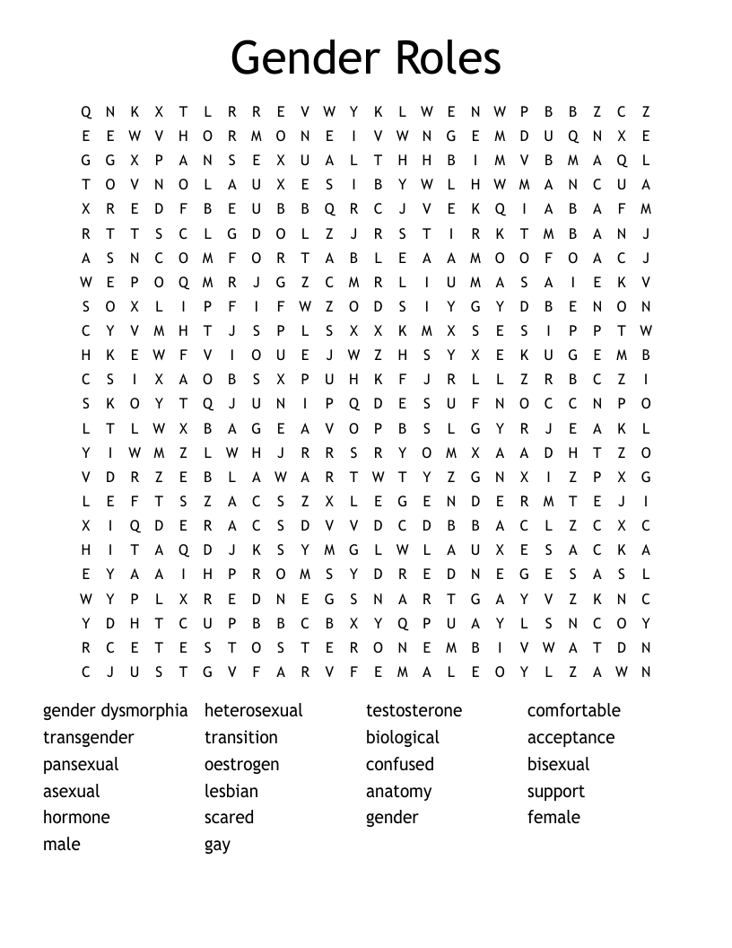 Gender Roles Word Search