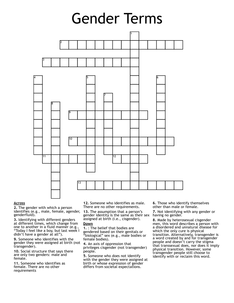 Gender Terms Crossword