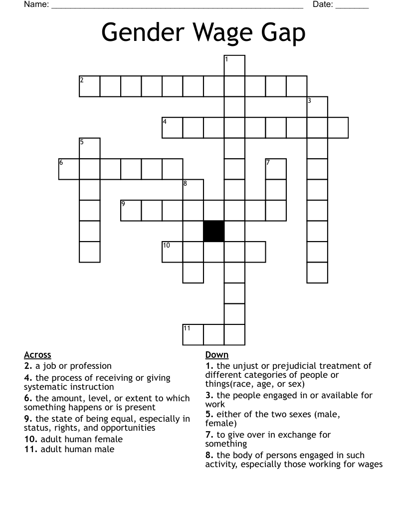 Gender Wage Gap Crossword