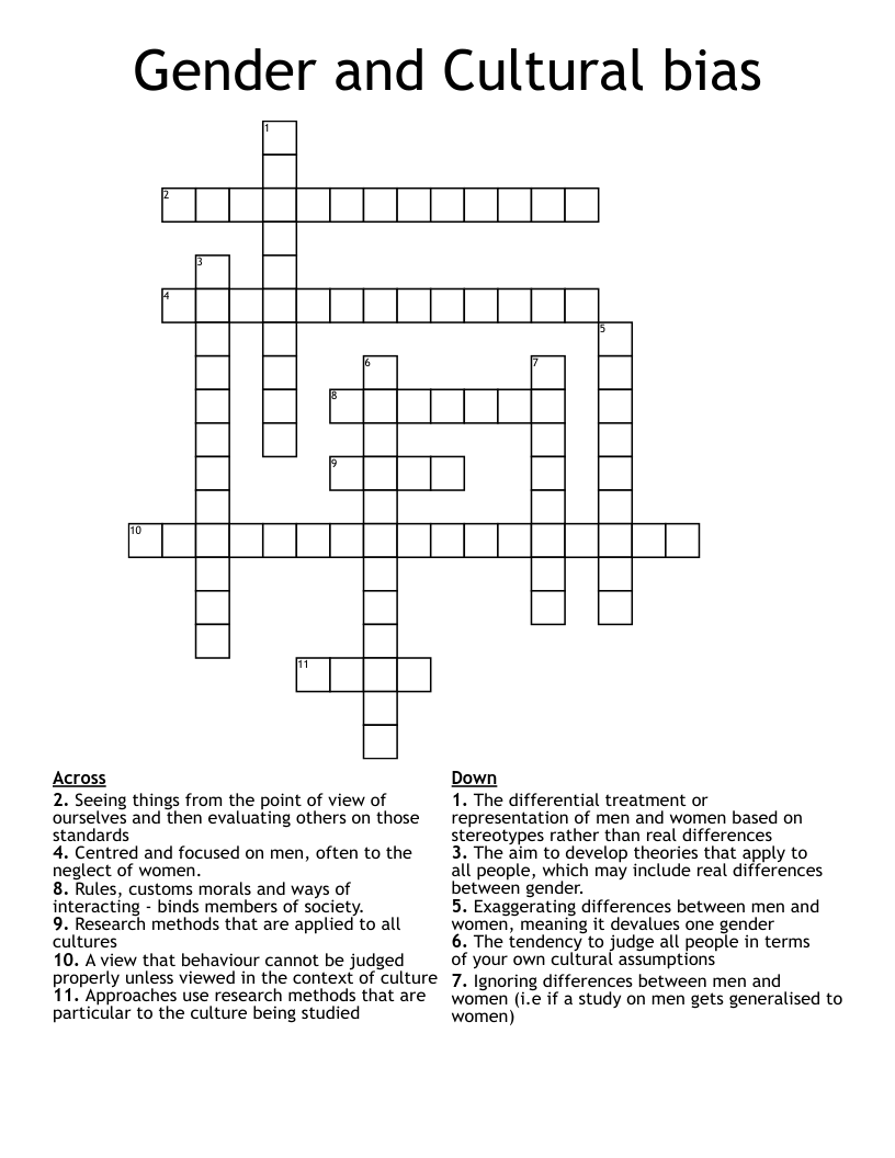 Gender and Cultural bias Crossword