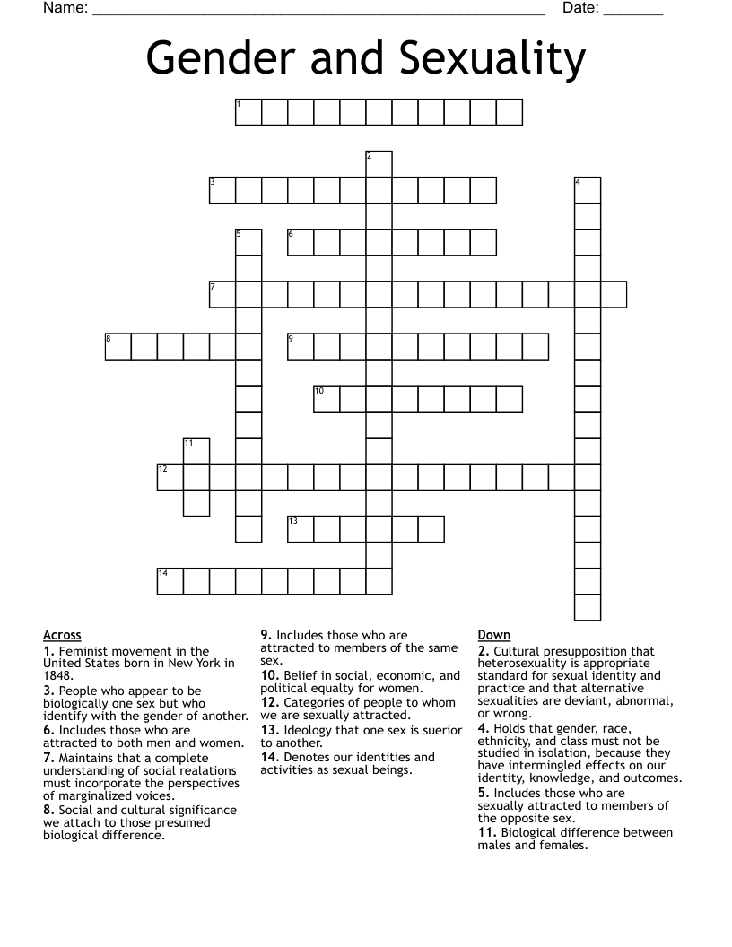 Gender and Sexuality  Crossword