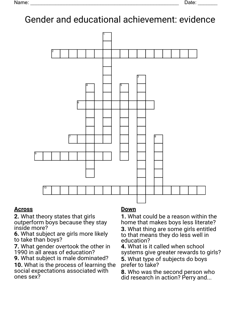 Gender and educational achievement: evidence Crossword