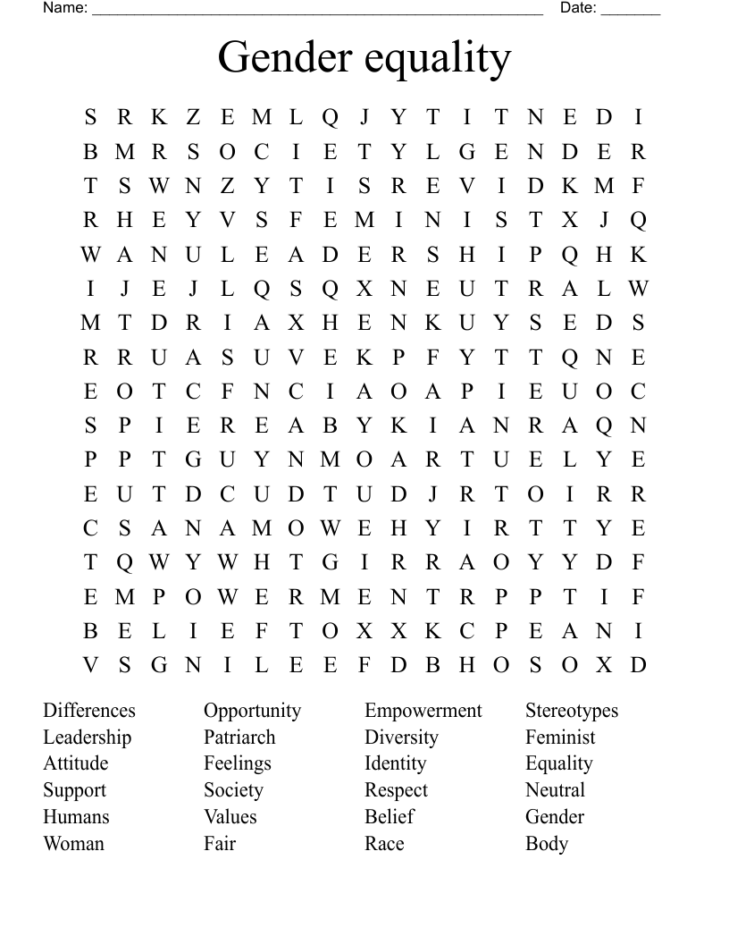 Gender equality  Word Search