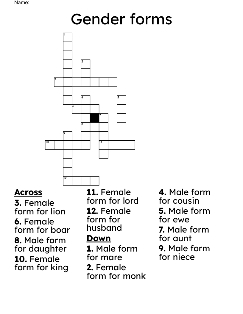 Gender forms Crossword