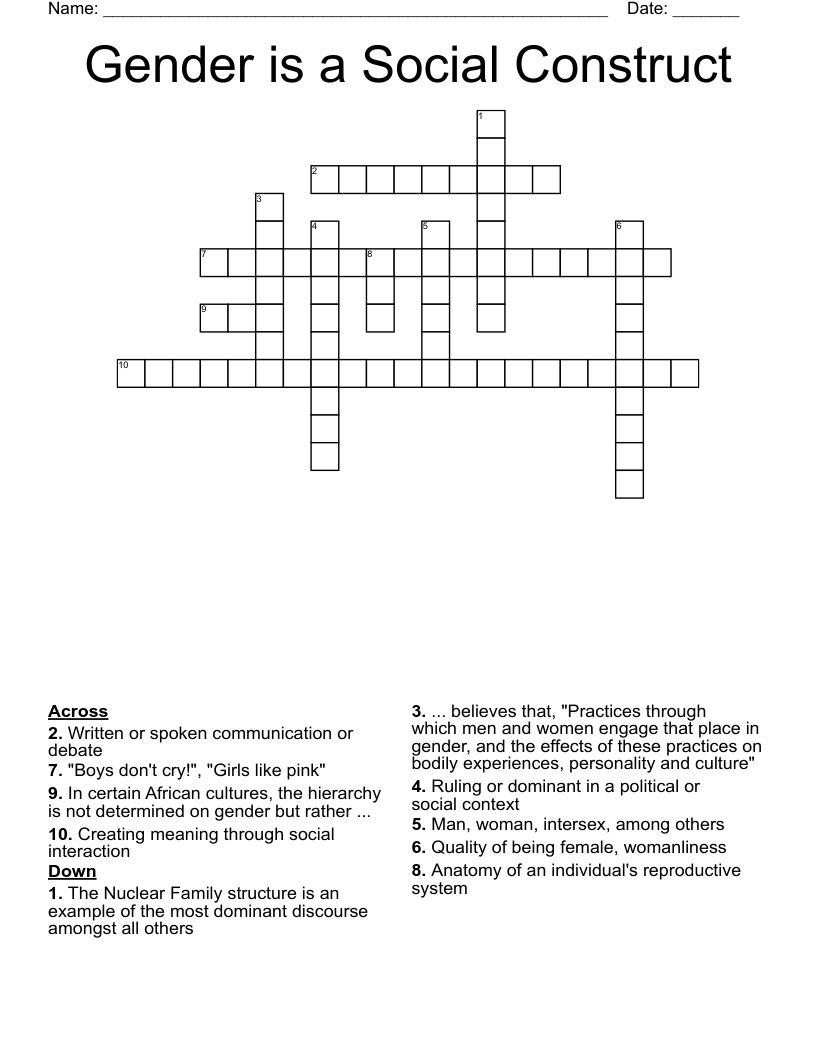 Gender is a Social Construct Crossword