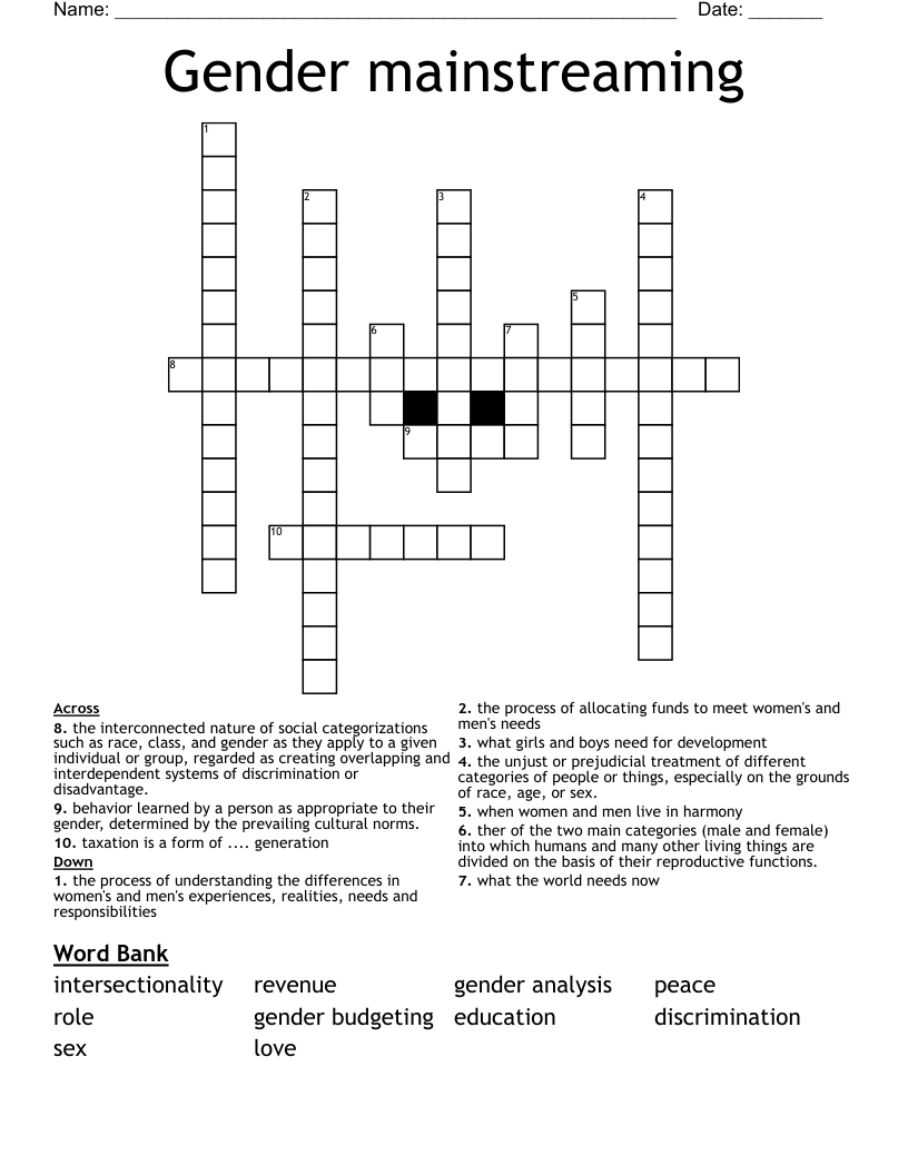Gender mainstreaming Crossword