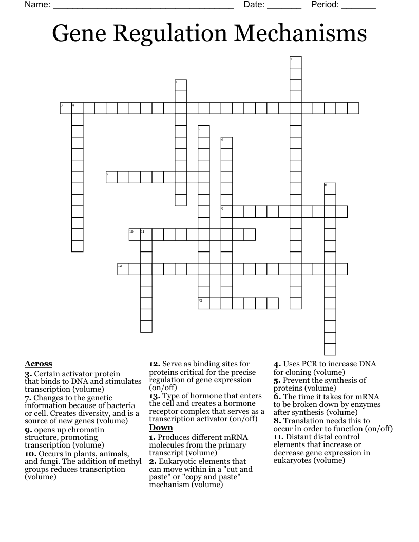 Gene Regulation Mechanisms    Crossword