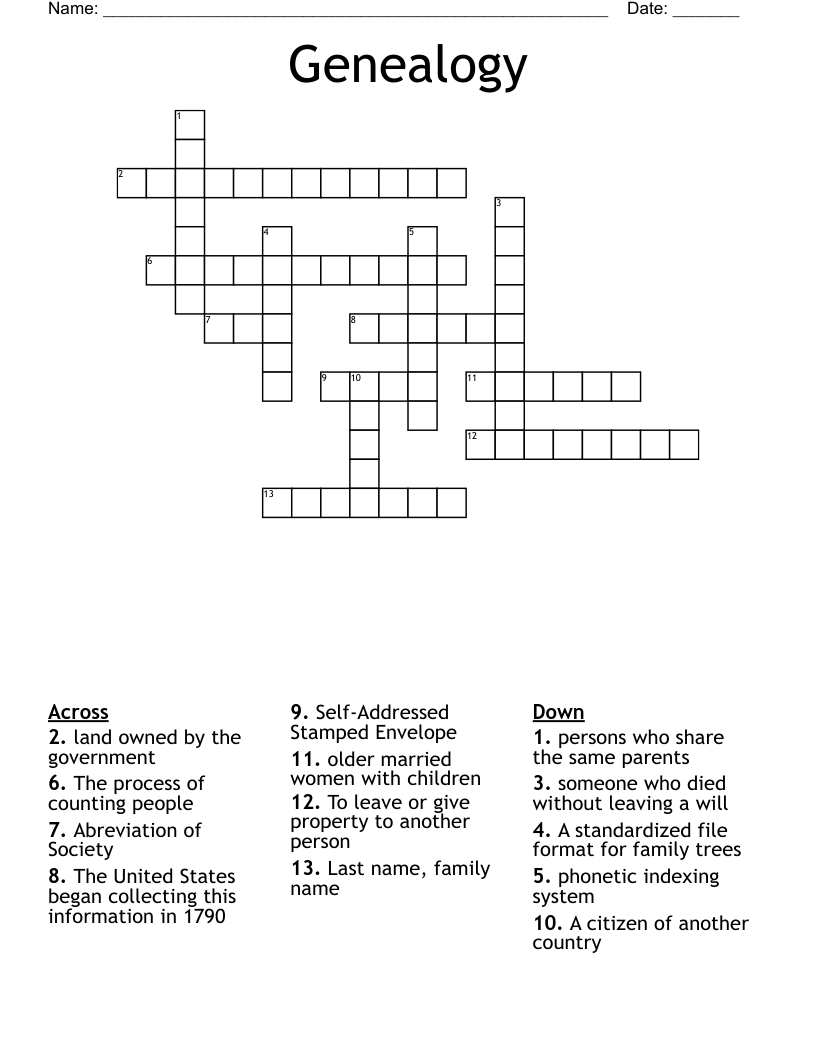 Genealogy Crossword