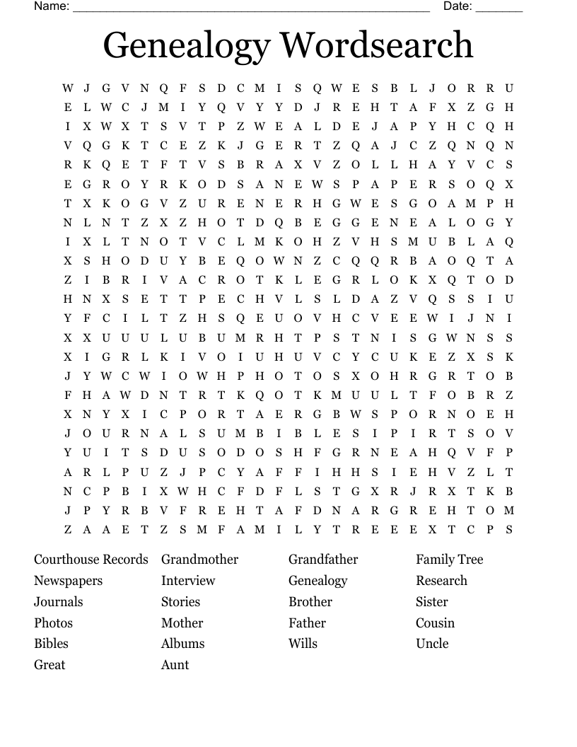 Genealogy Wordsearch