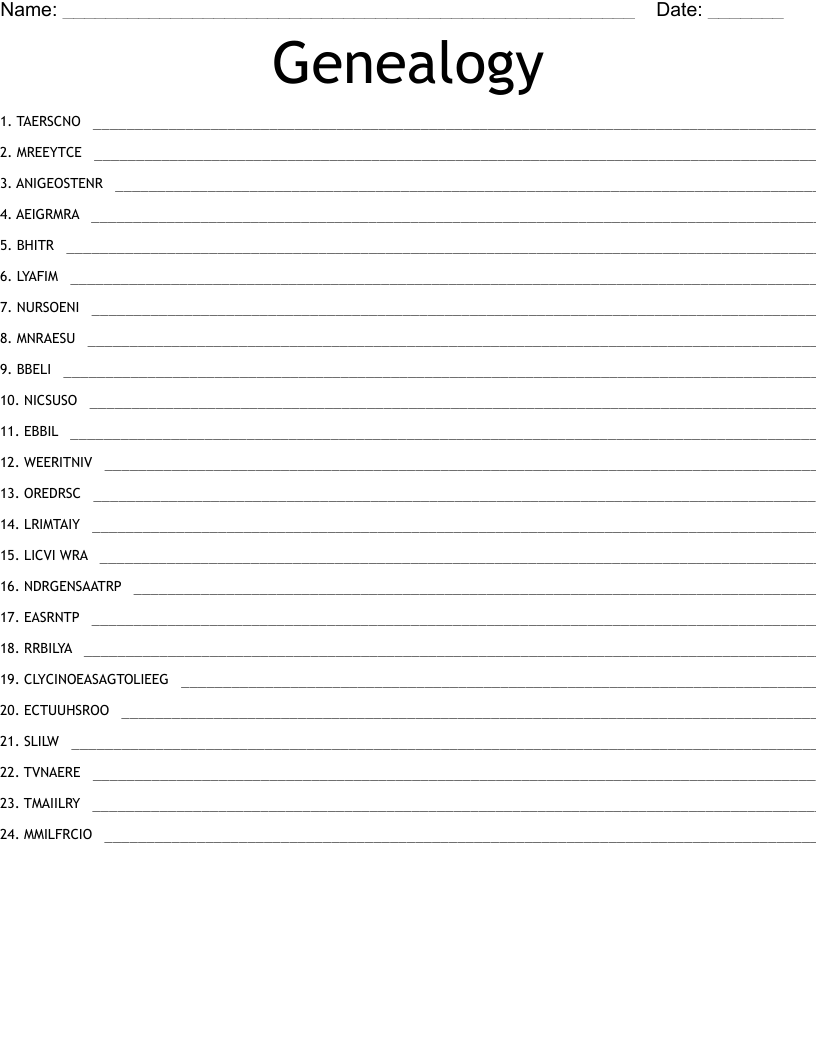 Genealogy  Word Scramble