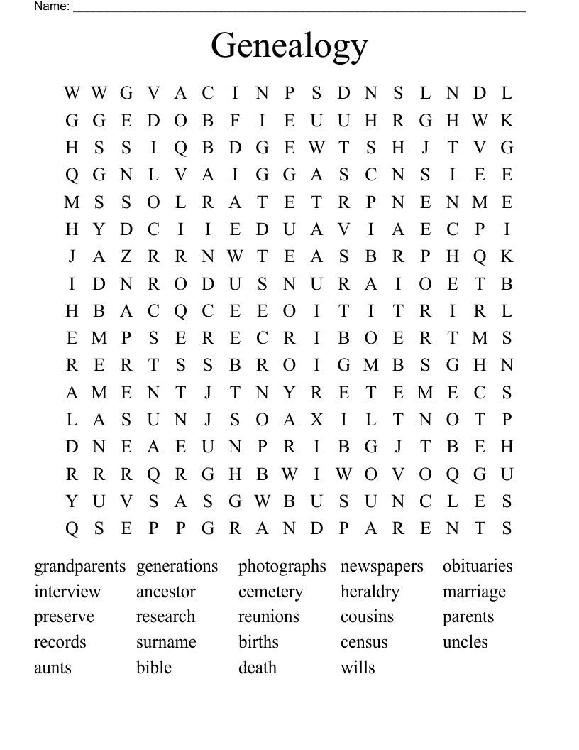 Genealogy   Word Search