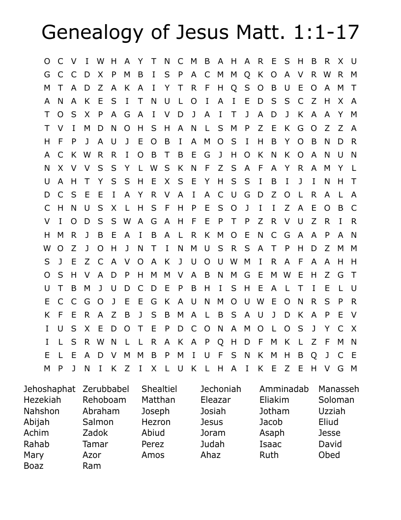 Genealogy of Jesus Matt. 1:1-17 Word Search
