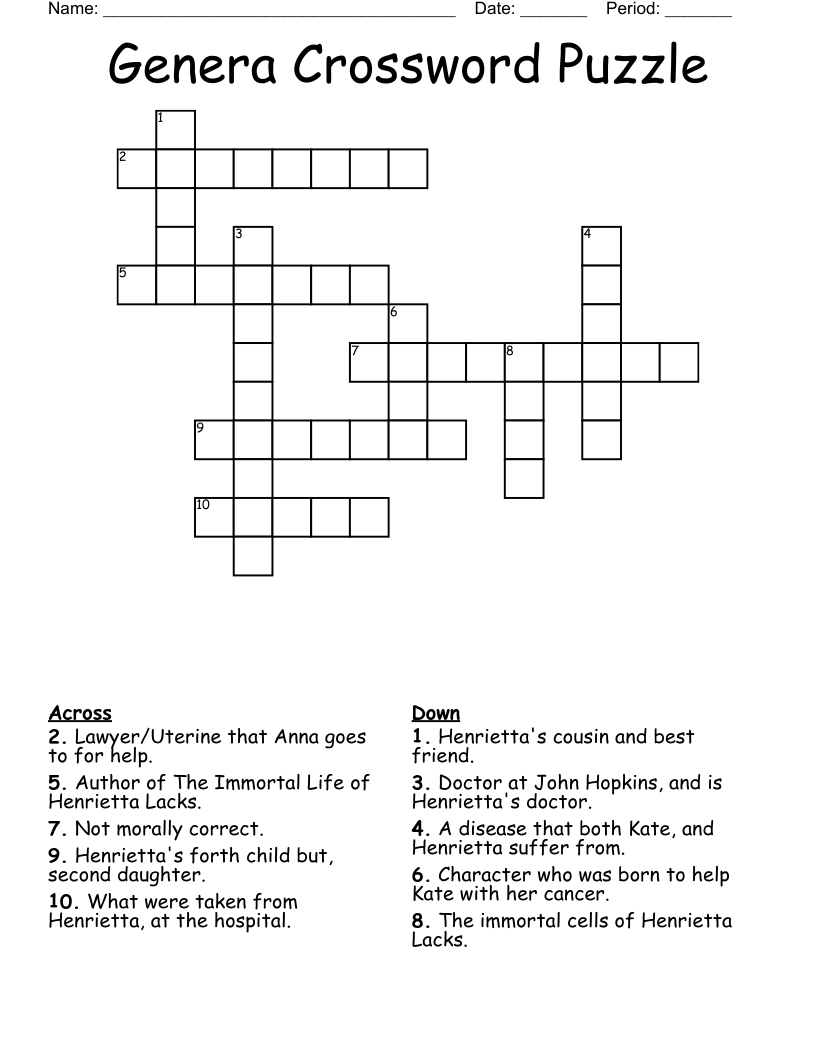 Genera Crossword Puzzle