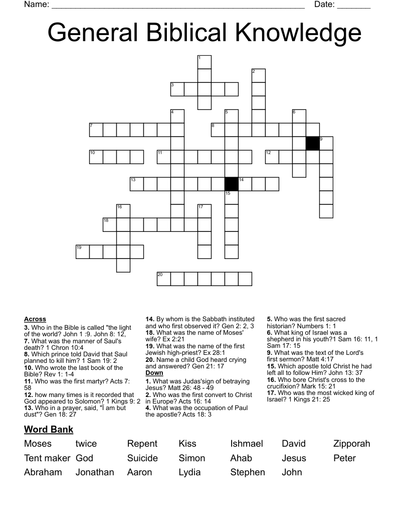 General Biblical Knowledge Crossword