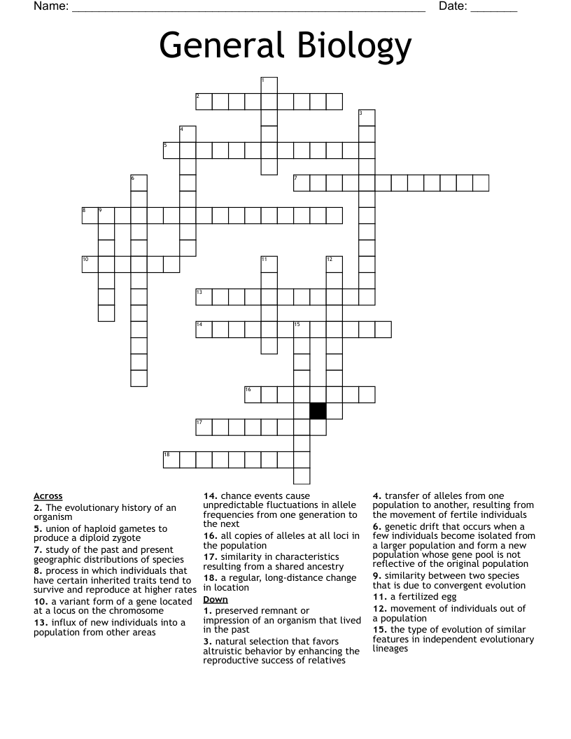General Biology Crossword